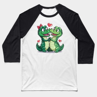 Valentine Cartoon Crocodile Couple Baseball T-Shirt